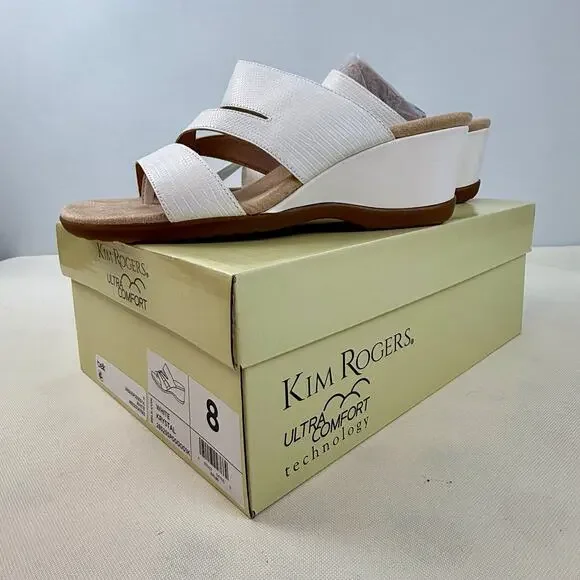 NIB Kim Roger’s Krystal White Slip On Ultra Comfort Wedge Sandals 8M Man Made - Picture 5 of 16